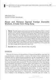 Pdf Abuse And Violence Against Foreign Domestic Workers A Case From Hong Kong
