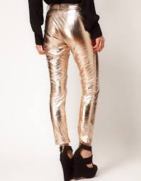 Asos Rose Gold Leather Trousers In Metallic Lyst