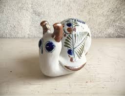 Vintage tonala mexico pottery folk art hand painted vase owl 5.5t 2.5w brown. Tonala Pottery Snail Figurine Mexican Pottery Tonala Mexico Folk Art Snail Gifts For Gardener