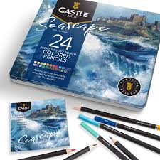 Mcgrath's art room's board how to draw tutorials: Amazon Com Castle Arts Themed 24 Colored Pencil Set In Tin Box Perfect Colors For Seascapes Featuring Smooth Colored Cores Superior Blending Layering Performance Achieving Great Results Office Products