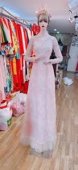 Looking for a good deal on ao dai dress? Traditional Vietnamese Wedding Bridal Lace Ao Dai In Blush Pink Optional Head Piece