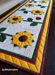 Sunflowers And Ladybugs Star In This Pretty Runner Quilting Digest Sunflower Table Runner Quilted Table Runners Patterns Applique Table Runner