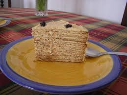 This cake is made with three layers: Sour Cream And Condensed Milk Dessert Erasmus Recipes