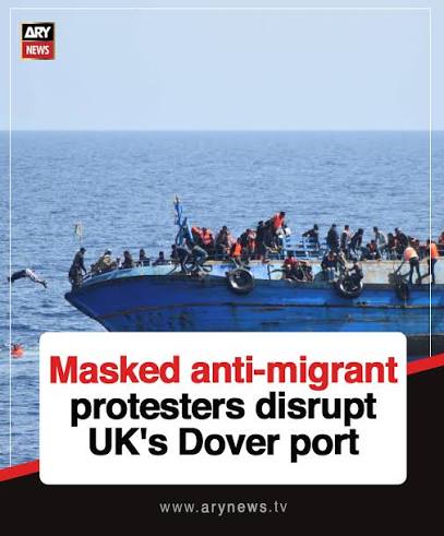 Hundreds of masked people protesting Channel migrant crossings blocked access to the Port of Dover in southern England on Saturday, briefly halting traffic being ferried between France and the UK. The Port