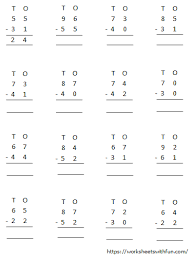 Double digit subtraction regrouping worksheet author: Maths Class 1 Subtraction Of 2 Digit Numbers Without Borrowing Worksheet 5