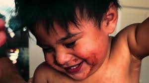 My sweet and messy boy! He was full of food after breakfast but he was just  excited to try