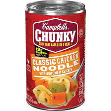 Chicken noodle soup is a classic hearty and comforting soup loaded with tender chicken, soft noodles and vegetables, then simmered in a what kind of noodles for chicken noodle soup? Campbell S Chunky Classic Chicken Noodle Soup 18 6oz Target