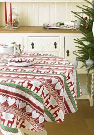 Reindeer And Snowflakes 147 Cm Round Tablecloth The Reindeer And Snowflakes Is Printed Onto 100 Heavy Weig Christmas Table Cloth Table Cloth Round Tablecloth