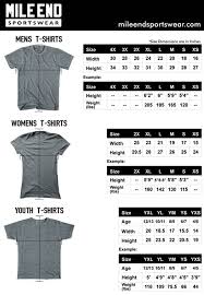 Size Chart Mile End Sportswear