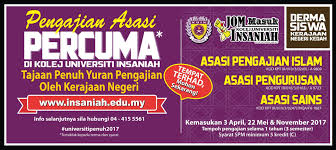 Hebahan keputusan rayuan fasa 2 boleh disemak mulai jam 12:00 tengahari pada 19 oktober 2020. Syarat Kemasukan Kolej Universiti Insaniah