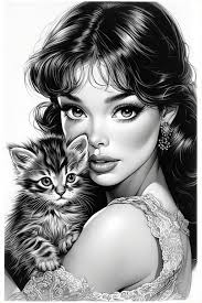 A girl & A Cat. lady, woman, female free to use no txt req.