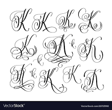 Calligraphy Lettering Script Font K Set Han Vector Image On Vectorstock Lettering Alphabet Fonts Tattoo Lettering Fonts Lettering Alphabet