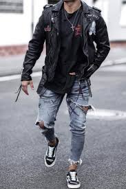 Urban Style Men Leather Jacket Outfit Men Mens Fashion Urban Ripped Jeans Men
