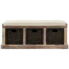 Wood storage bench 3 drawers black ($286.99). Rustic Storage Bench With 3 Removable Classic Fabric Basket Entryway Bench Storage Bench With Removable Cushion White Washed Walmart Com Walmart Com