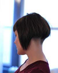 Short Brunette Retro Shingle Bob With Shaved Nape The Latest Hairstyles For Men And Women 2020 Hairstyleology Shaved Nape Shaved Bob Bobs Haircuts