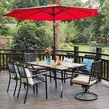 Small outdoor dining table with umbrella. Vicllax Patio Dining Table Outdoor Metal Steel Frame Square Table With Umbrella Hole Dining Table For 6 Patiofurnishing Com