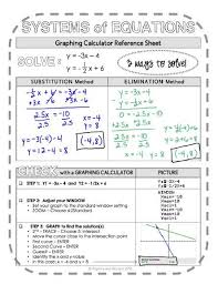 Graphing Calculator Reference Sheet Systems Of Equations Systems Of Equations Equations Algebra Calculator