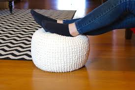 The jumbo weight yarn makes the stitches pop. Knitted Floor Pouf Sarah Nick