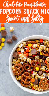 Chocolate Peanut Butter Sweet And Salty Popcorn Snack Mix Recipe Snack Mix Popcorn Snacks Mix Snack Mix Recipes