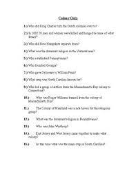 This post was created by a member of the buzzfeed commun. 13 Colonies Quiz For An Honors Class By Chase Cochran Tpt