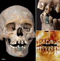 Maya civilization skull with jade inlays