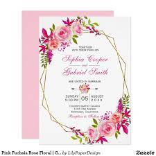 Pink Fuchsia Rose Floral Gold Frame Wedding Invitation Zazzle Com Fuchsia Wedding Invitations Floral Wedding Invitations Wedding Invitations