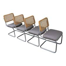 Marcel Breuer Style Cantilever Chrome Rattan Chairs Set Of 4 Image 1 Of 11 Chair Rattan Chair Side Chairs
