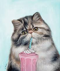 Cat Art Print Cat Lover Gift Cat Painting Cat Decor Cat Giclee Print Kitten Funny Cat Print Persian Cat Artwork Milkshake Cute Cat
