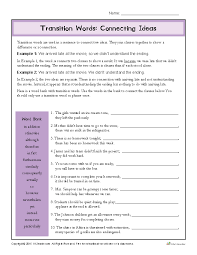 Choose the words or phrases from the word box. Transition Words Worksheet Connecting Ideas Transition Words Transition Words Worksheet Writing Transitions