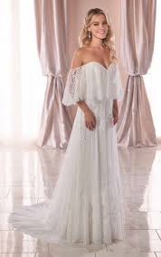 Casual Boho Wedding Dress With Flutter Sleeves Stella York Wedding Dresses Casual Wedding Dress Lace Top Wedding Dress Stella York Wedding Dress