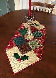 Quilted Holly Christmas Table Runner Holiday Table Topper Red Green Reversible Holiday Table Runner Christmas Table Toppers Quilted Table Toppers