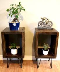 Pair Of End Tables Side Tables Reclaimed Wood Night Stands Plant Stands Entry Tables Hairpin Legs Industrial Side Tables End Tables Vintage Industrial Furniture Industrial Side Table