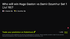 July 21, 2026: Hugo Gaston vs Damir Dzumhur: Set 1 Winner Tennis Prediction Market