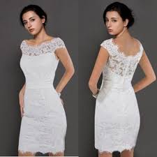 Simple Short Jewel Neckline Sheath Wedding Dresses 2015 Summer Beach Lace Short Sleeves Sheer Wedding Dress Simple Wedding Dress Short Short Lace Wedding Dress