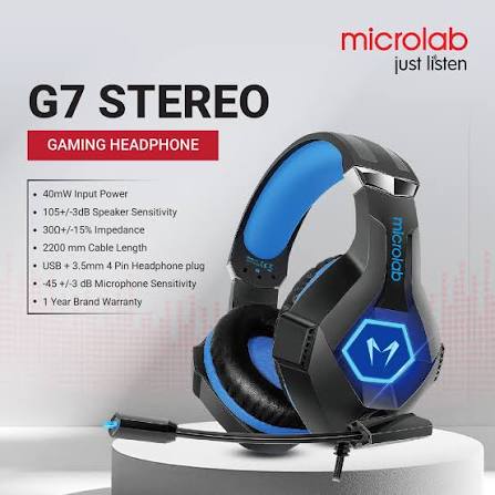 Game Louder. Play Better. Level up your gaming setup with the Microlab G7 Dual Mode Stereo Gaming Headphone—built for immersive sound and a bold gaming look. • 40mm drivers • 20Hz–20kHz frequency