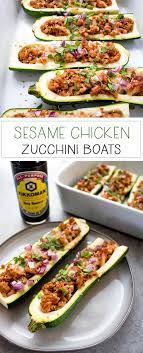 Sesame Soy Chicken Stuffed Zucchini Boats Recipe Recipes Easy Zucchini Recipes Chicken Zucchini Recipes