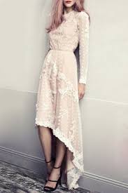 Women S Trendy Long Sleeve Round Neck Asymmetrical Lace Dress White Lace Maxi Dress Nice Dresses Classy Dress