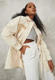Cream Twill Drawstring Waist Oversized Shacket Missguided