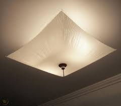 Vintage 1950s Mid Century Modern Square White Glass Ceiling Light Fixture 1832872255