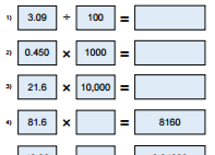 Dividing whole numbers by powers of 10 up to 1 million. Decimals