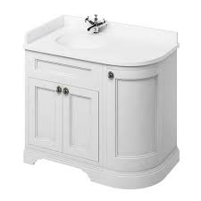 Bathroom vanity worktops are very popular among interior decor enthusiasts as they allow for an added aesthetic appeal to the overall vibe of a property. Burlington 1000mm Freestanding Curved Corner Vanity Unit With Worktop And Integrated Basin
