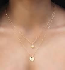 Layered Initial Necklace 14k Gold Filled Double Chain Puff Etsy Initial Necklace Necklace Embossed Jewelry