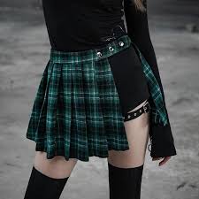 Women S Punk Two Piece Irregular A Line Plaid Pleated Skirts Punk Design Plaid Pleated Skirt Edgy Outfits Half Skirt