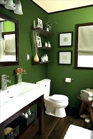 Blue and green wallpaper complements a lime green bath vanity accented with brass campaign hardware and a white quartz countertop. Green Bathroom Colour Ideas Trendecors
