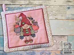 Nervous to use downloadable embroidery patterns? Valentine Gnome Pot Holder Embroidery Designs
