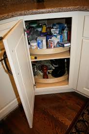Wood Lazy Susan In A Diagonal Corner Base Cabinet Corner Base Cabinet Cabinet Organization Cabinet Accessories