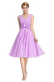 Elegant V Neck Sleeveless Short Lilac Chiffon Bridesmaid Prom Dress With Bow Lilac Prom Dresses Chiffon Mini Dress Lilac Bridesmaid Dresses