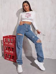 The boyfriend jeans for women by mavi jeans offers a true boyfriend fit that doesn't sacrifice style or a sleek, feminine form. Boyfriend Jeans Mit Hoher Taille Und Riss Aktuelle Trends Gunstig Kaufen Shein Deutschland