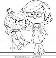 Draw a poison draw a line to the poisons find the basement poisons find the bathroom poisons Female Pediatrician Examining A Little Girl Vector Black And White Coloring Page A Female Pediatrician Examining A Little Canstock