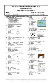 Soal Pelajaran Bahasa Inggris Kelas 1 Sd
